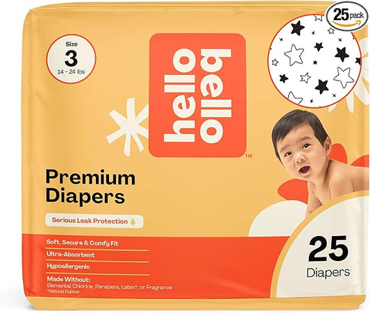 Hello Bello Diapers, Size 3 (14-24 lbs) Superstars, 25 Count of Premium Disposable Baby Diapers, Hypoallergenic with Soft, Cloth-Like Feel