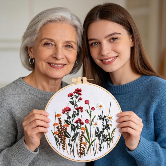 Herdiese Embroidery Kit for Beginners & Adults, Pre-Printed Fabrics, 9 Needles - Image 7