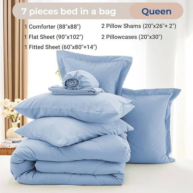 MUXHOMO 7 Pieces Queen Comforter Set, Soft Bed in a Bag Queen Size, All Season - Image 4