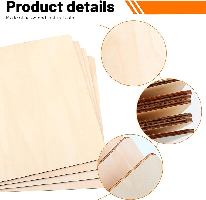 7 Pack 12 x 12 Inch Basswood Sheets Plywood Board, Unfinished Blank Square Wood - Image 3