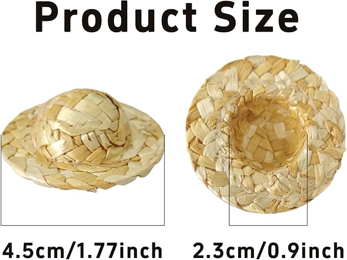 pson 10Pcs Mini Hand Knitting Straw Hat, DIY Doll Straw Hats Craft Jewelry - Image 2