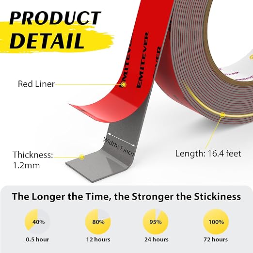 EMITEVER Heavy Duty Double Sided Tape, 1 Inch x 16.4FT Acrylic Foam Mounting - Image 5