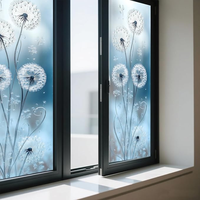 IVN Privacy Window Film Stained Glass Window Cling White Dandelion Design - Image 7