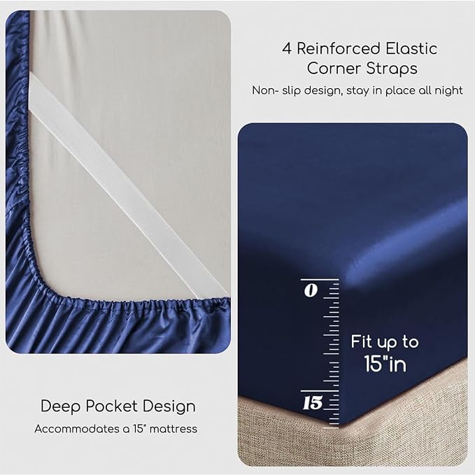 MR&HM Satin Bed Sheets, Queen Size Sheets Set - Image 5