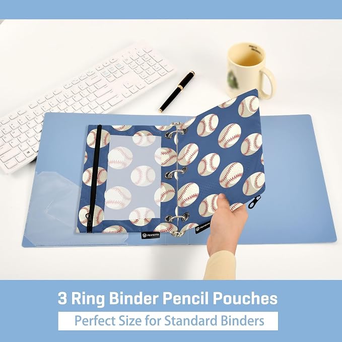 Baseballs Ball on Blue Pencil Pouch - Image 4