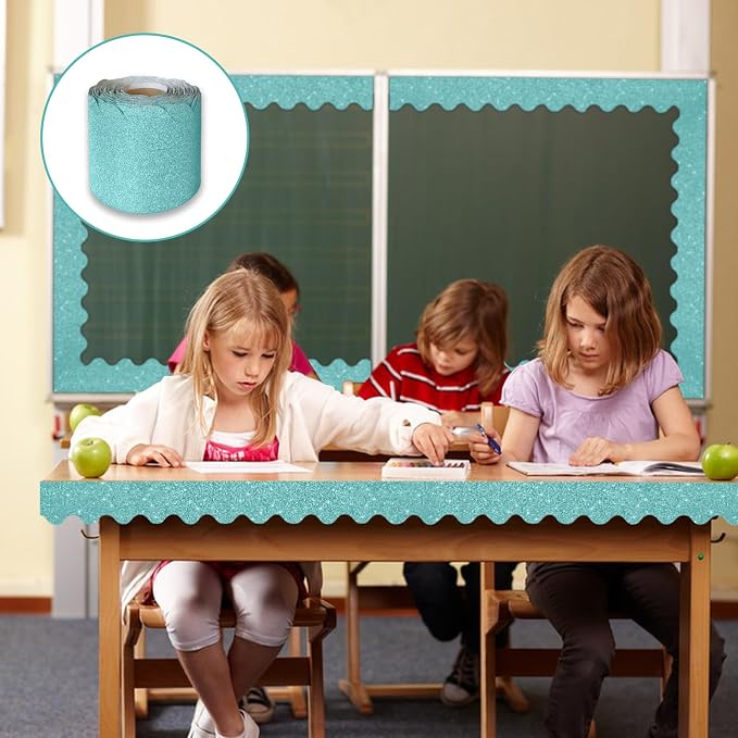 70Ft Shine Light Blue Bulletin Board Borders，Scalloped Poster Boards - Image 6