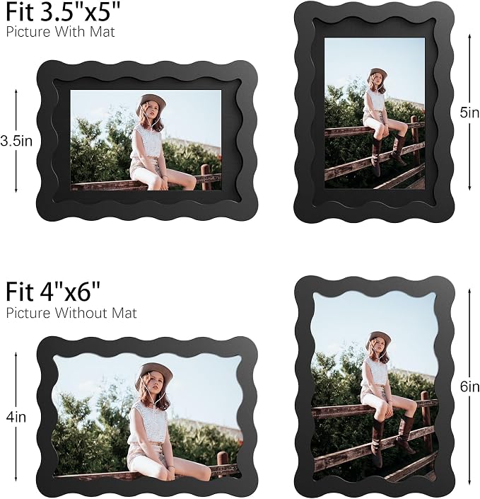 4x6 Picture Frame with Mat for 3.5x5, Wavy Edge Wooden Real Glass Photo Frame - Image 4