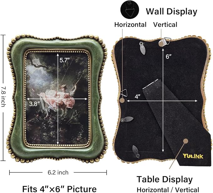 4x6 Vintage Picture Frame, Antique Green Ornate Photo Frame, - Image 5