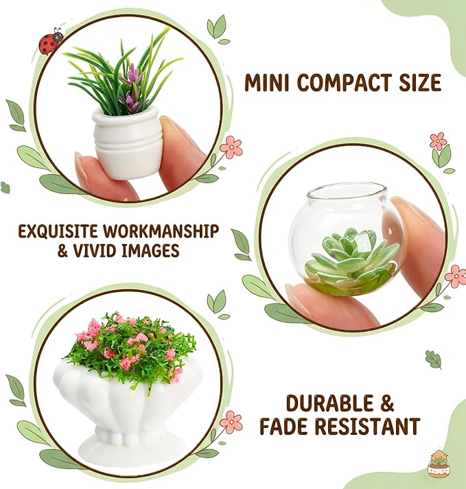 Tlence 29 Pcs Miniature Dollhouse Plants, Mini Artificial Potted Flowers - Image 4