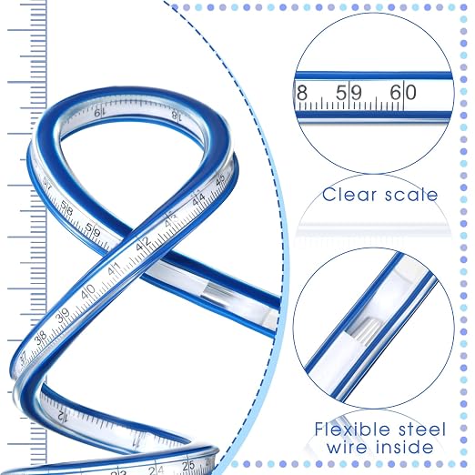 Hicarer 24" and 36" 2 Pieces Flexible Curve Rulers Double Side Scale Ruler - Image 3