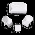 8 Pcs Wicker Tea Table Chair Plant Set, Miniature Dollhouse Furniture Decor - Image 2