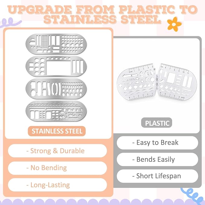 Chinco 4 Pieces Stencils Metal Journal Template 7.9 x 2.4 Inches Bookmark Ruler - Image 3
