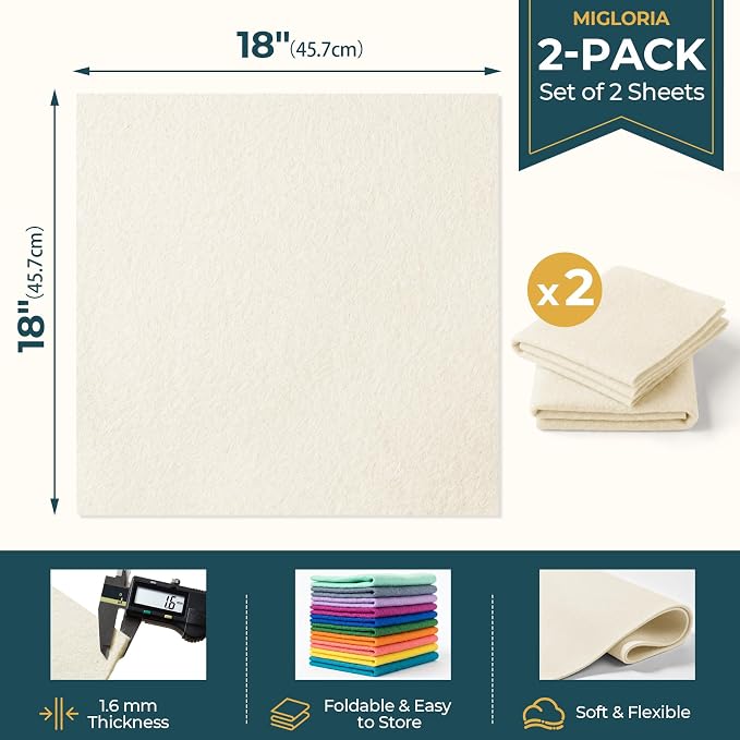Felt Fabric Sheet 18 x 18 Inch, 1.6mm Thick | Soft and Flexible Nonwoven - Image 2