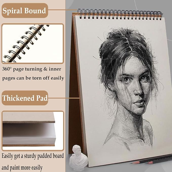 2 Pack Sketch Book, A4 A5 Spiral Bound Sketch Pad 160GSM Sketchbook, Acid Free - Image 2