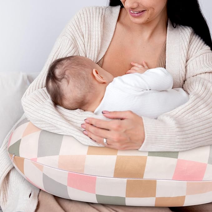 DILIMI Nursing Pillow Cover, Stretchy Removable Case for Breastfeeding Pillows, Ultra Soft Comfortable Slipcover for Baby Girl and Boy, Colorful Checkerboard