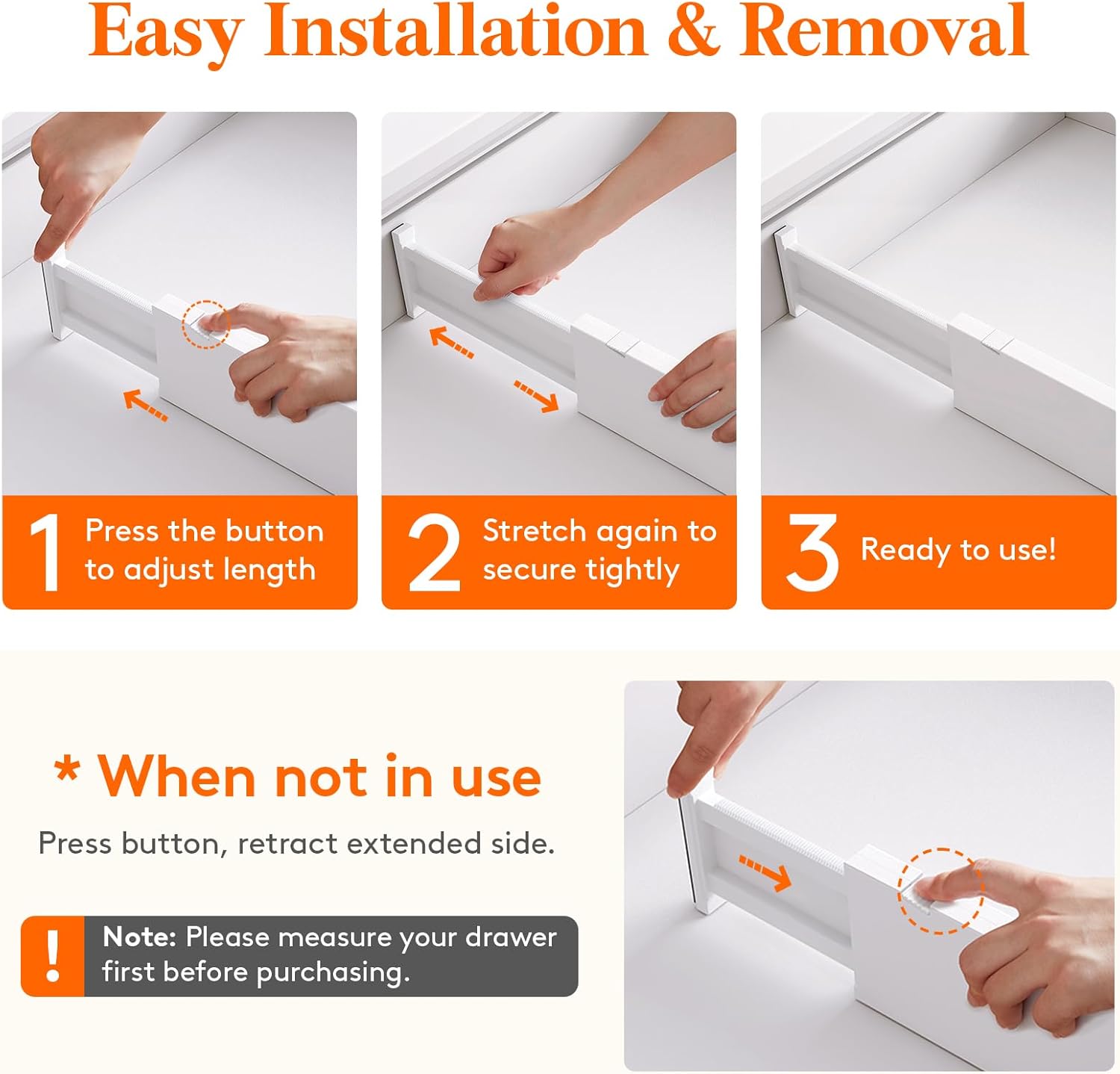 Lifewit 5 Pack Drawer Dividers 4" High, 11-17" Adjustable Dresser Drawer Organizers for Clothes, Expandable Dresser Separators in Bedroom/Bathroom/Kitchen/Vanity/Office Organization and Storage, White