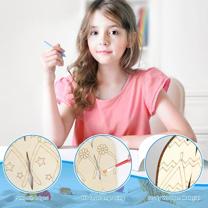 COCHIE Summer Slippers Wood Crafts to Paint Set of 24, Slipper Unfinished - Image 3