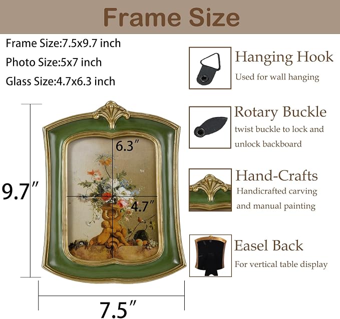 Vintage Picture Frame 5x7 Antique Ornate Photo Frame Tabletop and Wall Hanging - Image 2