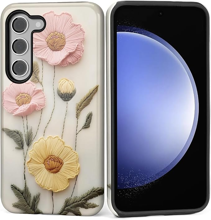 Case for Samsung Galaxy S23 Plus Case, Faux Embroidery Boho Floral Design by Kapadiy