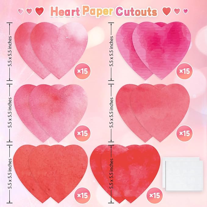 90 Pieces Heart Cutouts Paper Hearts Heart Shape Cards 5.5 Inches Large - Image 2