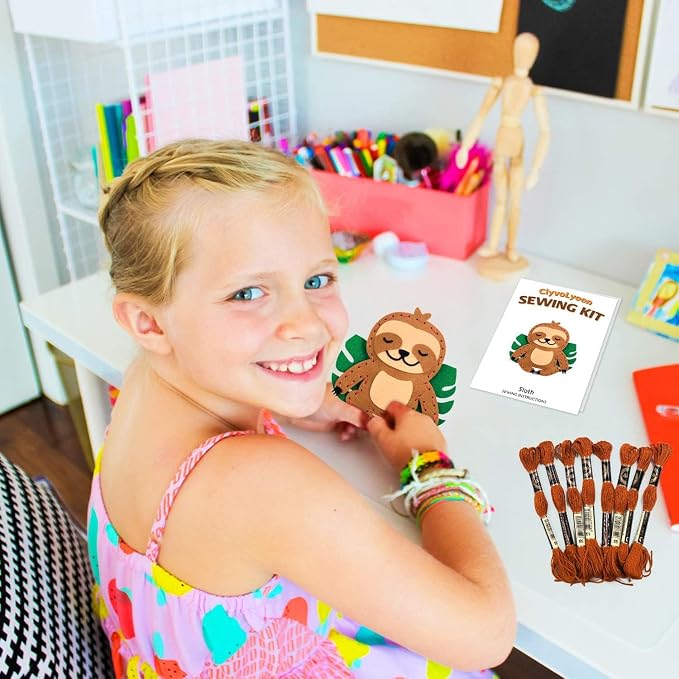 CiyvoLyeen Kids Sewing Kit Crafts – DIY Sloth & Jungle Animal Felt Crafts - Image 6