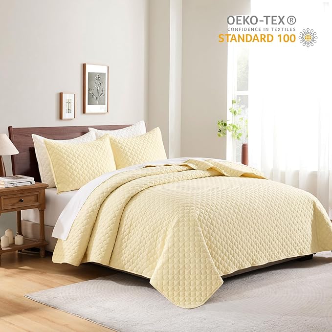 HORIMOTE HOME Quilt Queen Size Light Yellow, Lightweight Quilts - Image 5