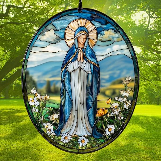 Virgin Mary Acrylic Suncatcher Stained Glass Effect Window Car Hanging - Image 3