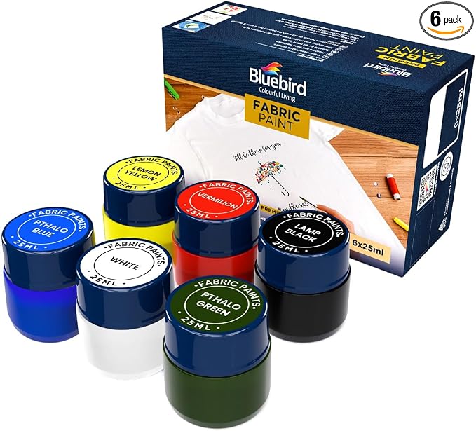 BLUEBIRD Fabric Paint Set, Independence Day Primary Colors, 6 x 25 ML by BluebirdArts