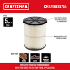 CRAFTSMAN CMXZVBE38754 Genuine 5-20 Gal. General Purpose Wet Dry Vac Filter | - Image 2
