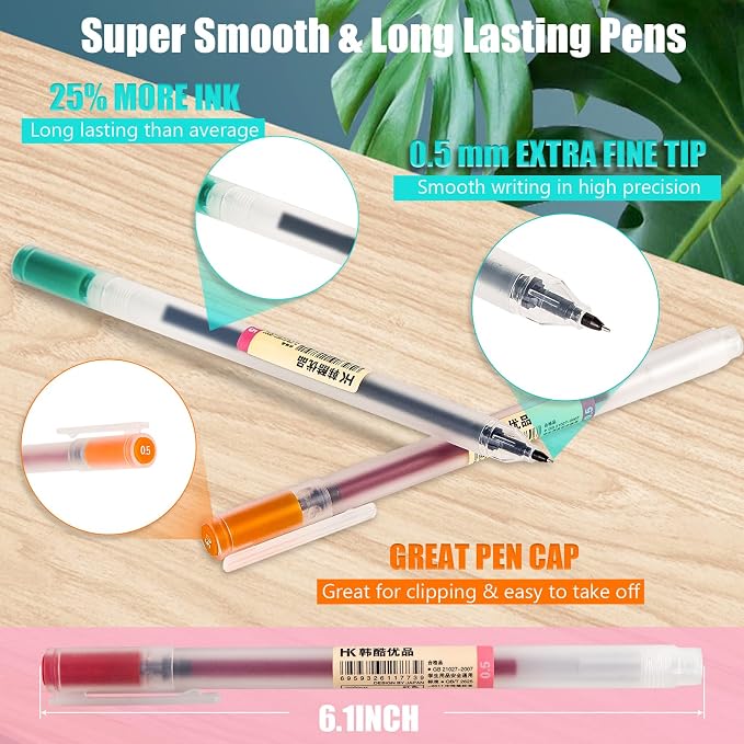 BEIWO Premium Gel Ink Ball Point Pen, Fine Point Color Pens, Smooth Writing Gel - Image 5