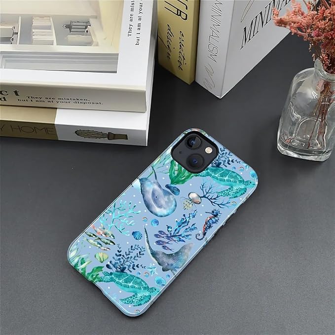 ZHEGAILIAN Case for iPhone 15, Ocean Stingray Turtle Seahorse Durable - Image 4