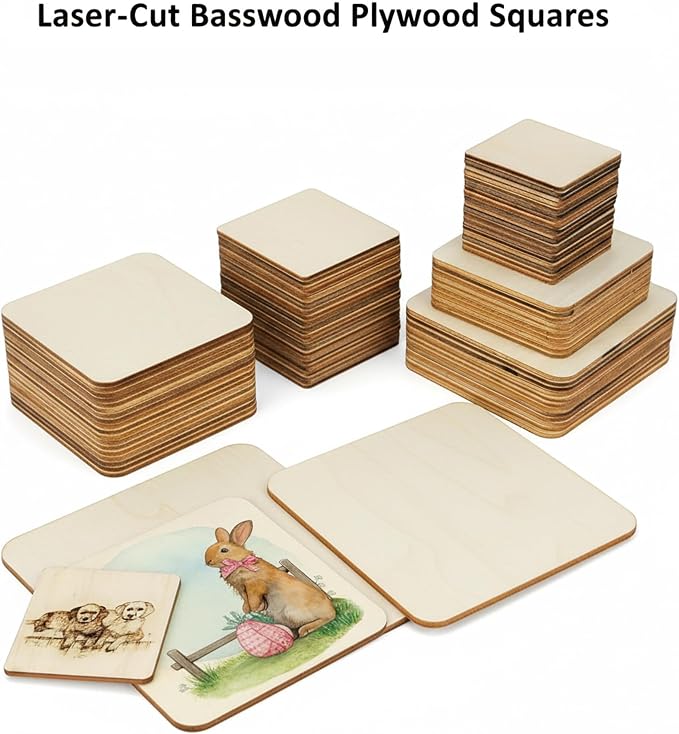 48 Piece Unfinished Blank Wood Sheets, 3 Different Size Wood Square Slices - Image 8