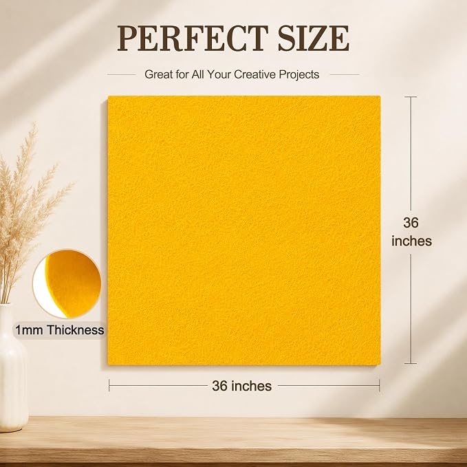 Mustard Gold Large Felt Fabric 36" x 36", 1mm Stiff Felt Sheet, Nonwoven Fabric - Image 3