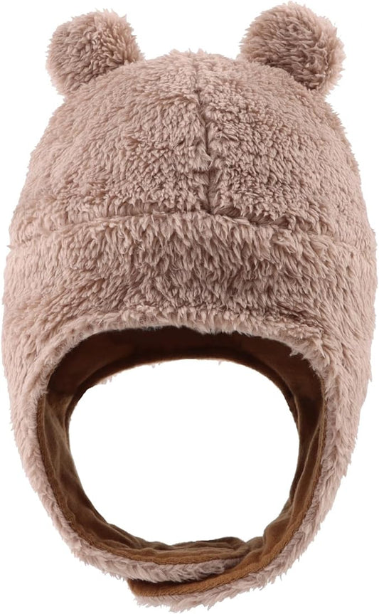 Bear Baby Winter Hat Toddler Earflap Beanie Unisex Infant Snow Cap Warm Fleece Kids Trapper Hats for Girls Boys 0-36M