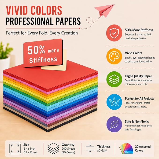 Origami Paper 200 Sheets 6 x 6 Inch Double Sided Colored Paper | Easy to Fold - Image 6