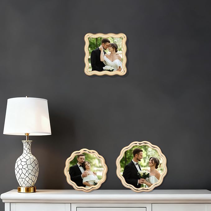 High-End Gold 5x5'' Round Zinc Alloy Picture Frames, Unique Wave Design - Image 4