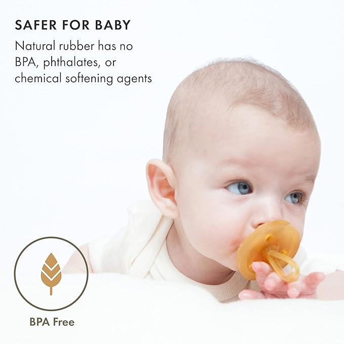Natursutten Pacifiers 6-12 Months - 2-Pack Original Shield Round Nipple Natural Rubber Safe & Soft BPA-Free Pacifier for Breastfeeding Babies - Newborn Pacifiers Made in Italy