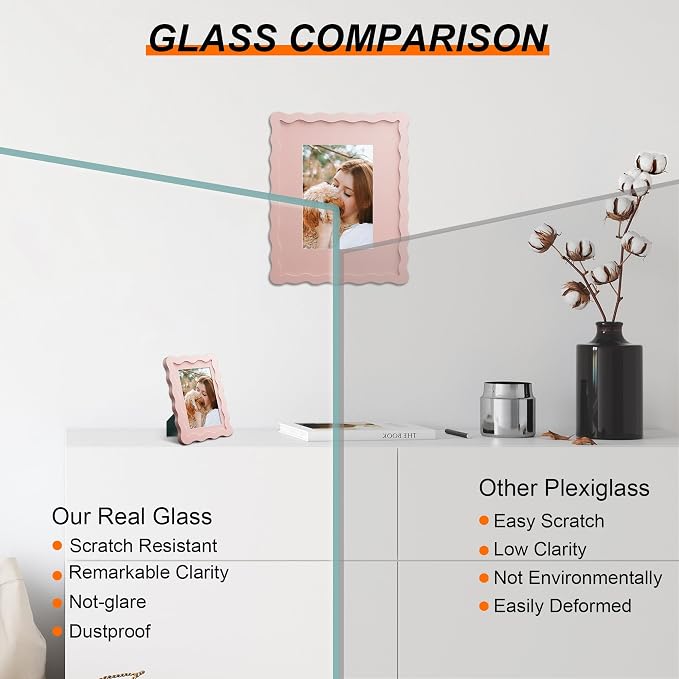4x4 Picture Frame with Mat for 3x3, Wavy Edge Wooden Real Glass Photo Frame for - Image 2