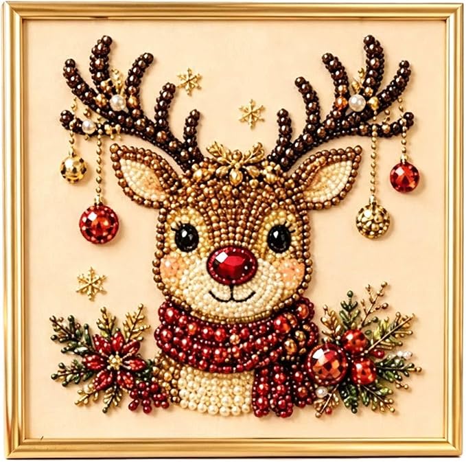 DIY Christmas Pearl Diamond Art Painting Kit, Cute Santa Elk Christmas Pearl by Unknown