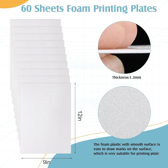 Pushglossy 60 Pcs Foam Printing Plates White Foam Sheets Craft Foam Sheet White - Image 2