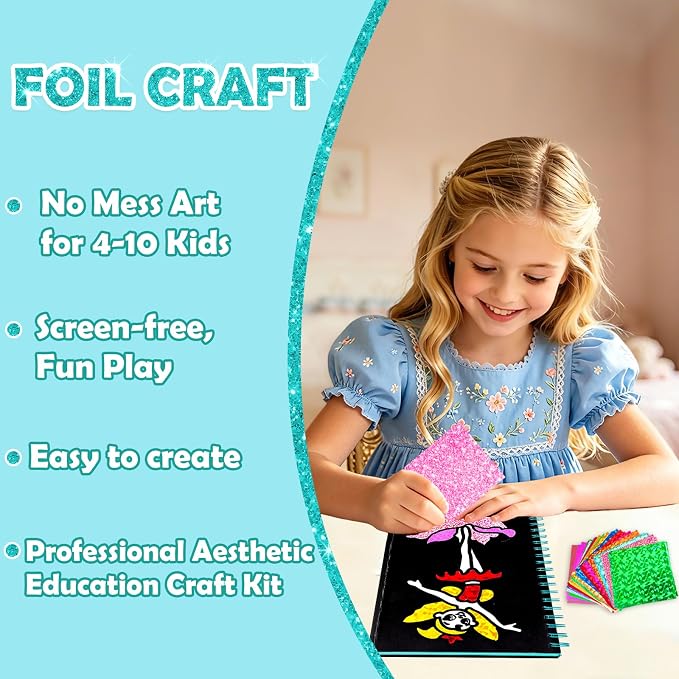 FUNNYB&G Foil Art Craft Kit for Girls 4-10 Years Old: Mess-Free & No-Glue - Image 3