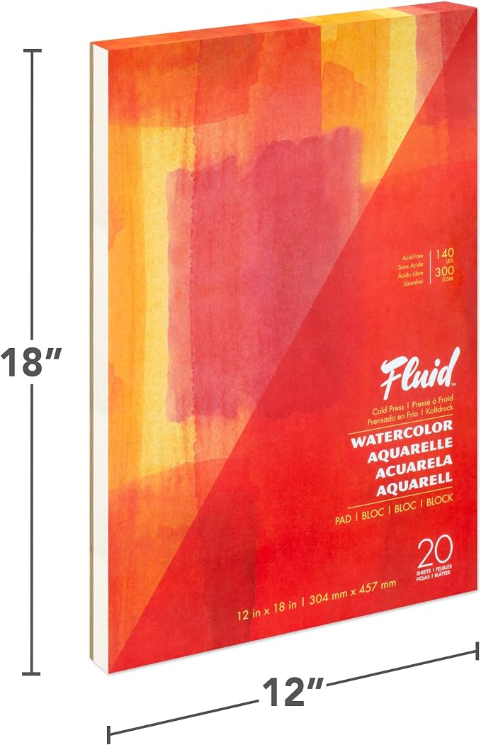 Fluid Watercolor Fold Over Pad, 12 x 18 inches, 20 White Sheets, 140 lb Cold - Image 2
