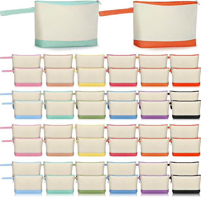 Silkfly 48 Pcs Cotton Canvas Makeup Bags Cosmetic Zipper Bags 10.2 x 5.5 x 2'' by Silkfly