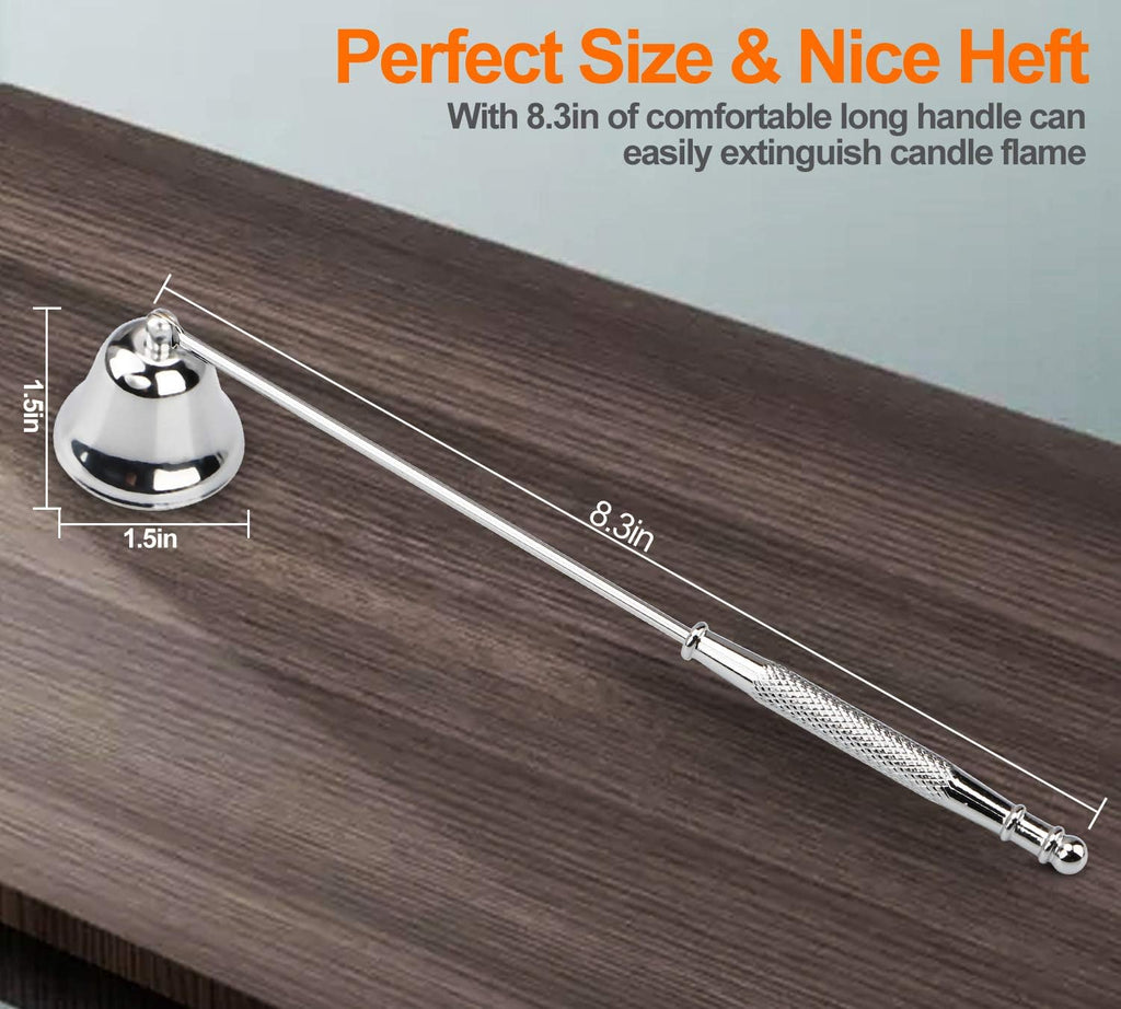 GOSGOONE Candle Snuffer, Elegant Candle Extinguisher with Long Handle, Hinged Candlesnuffers Wick Snuffer Candle Accessory for Putting Out Candle Flame Safely, Candle Stopper with Storage Bag (Silver)
