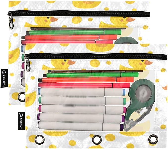 Cute Yellow Ducks Pencil Pouch for 3 Ring Binder, 2 Pack Waterproof Pencil Bags - Image 2
