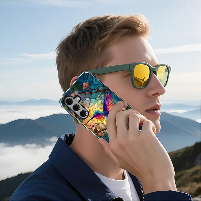 for Samsung Galaxy S24 Case, Stained Glass Hummingbird Pattern Glossy 2 in 1 - Image 7