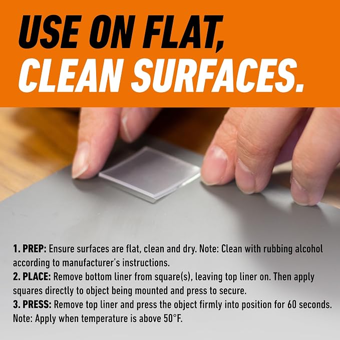 Gorilla Tough & Clear Double Sided Tape Squares, 24 1" Pre-Cut Mounting Squares - Image 5