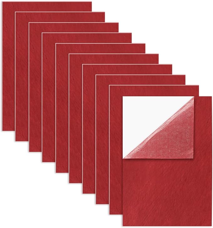 Bonsicoky Red Self Adhesive Felt Sheets, 10 Pack, A4 Size | Felt Fabric by Bonsicoky