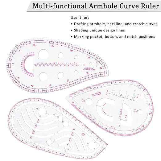 Fashion Clear Metric Sewing Ruler Set, French Curve Pattern Rulers - Image 3