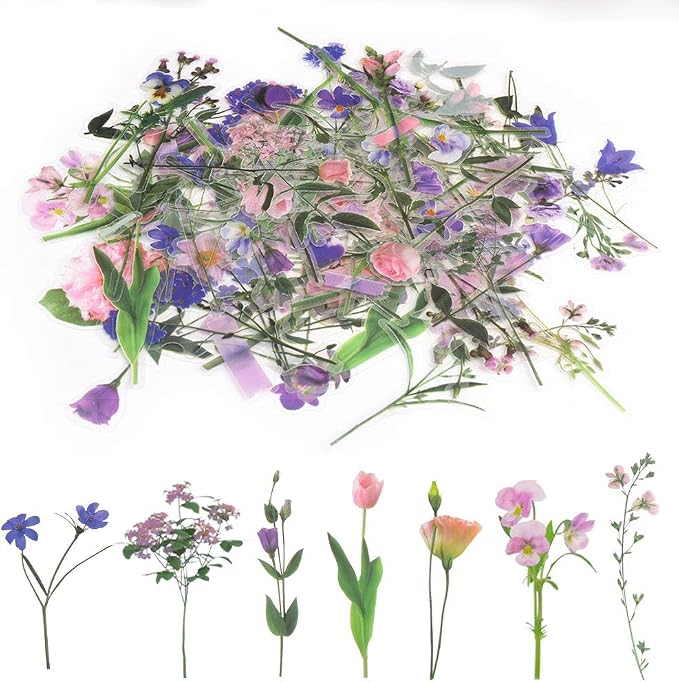80 Pieces Natural Flower Stickers by Pengxiaomei